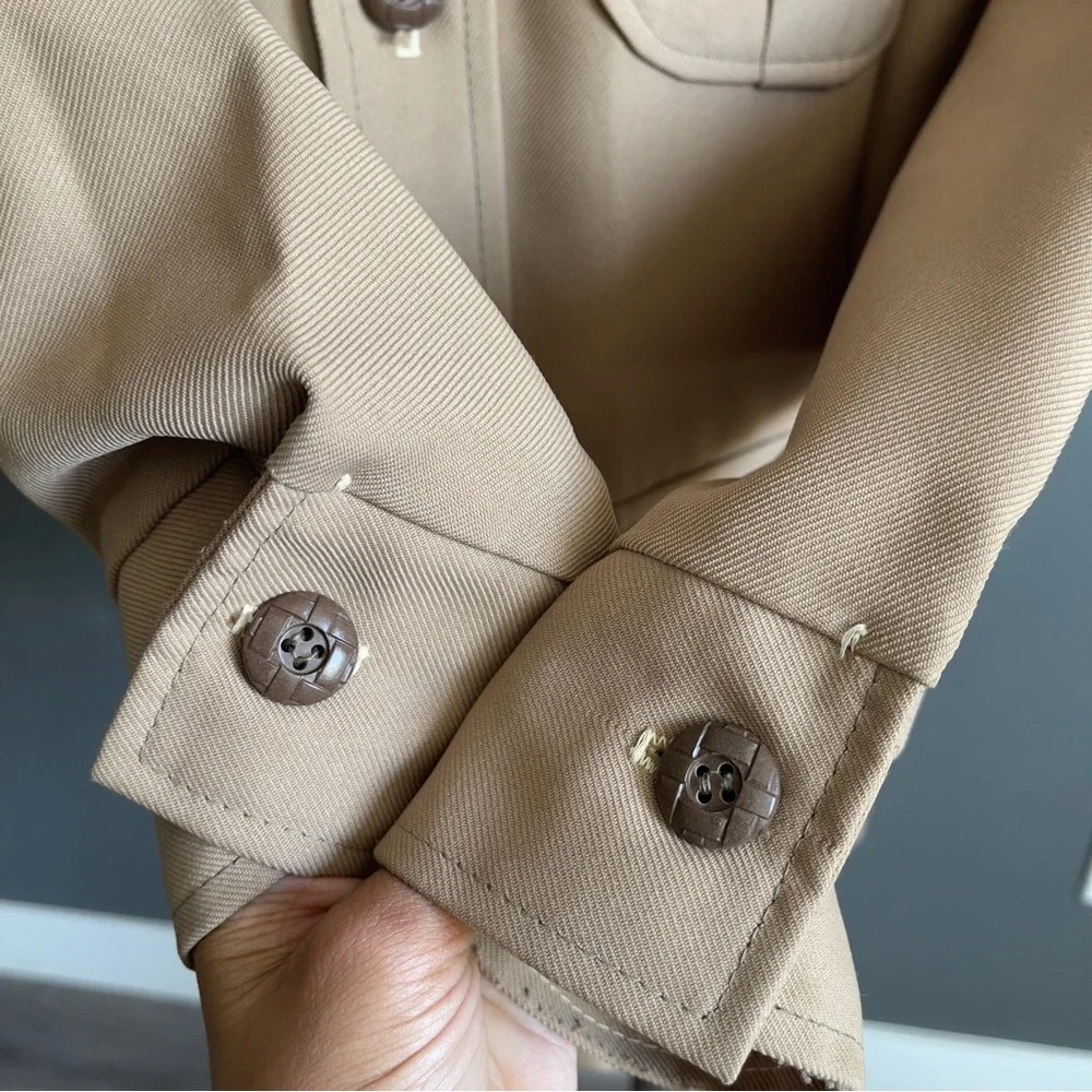 Safari Jacket Tan Italian Utility Chic Minimalist Quiet Luxury Field Coat Staple - Picture 4 of 7